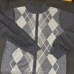 Cambridge Classics Navy and Gray Argyle Zip-Up Sweater ADI large 16/18